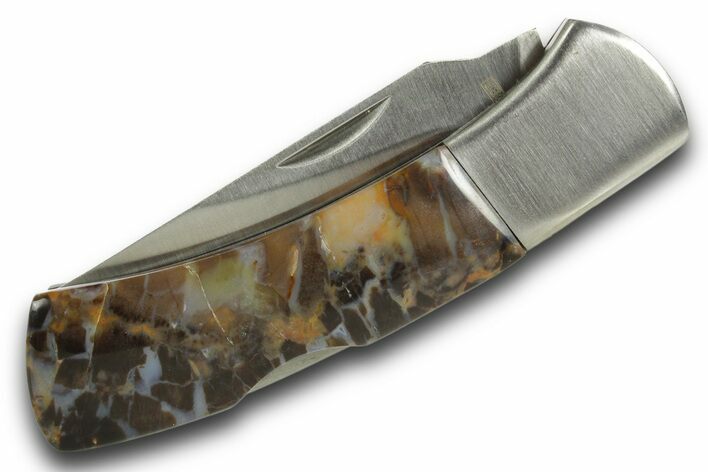 Pocket Knife with Petrified Wood Inlays #370828